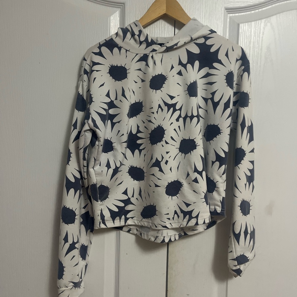 Floral Daisy Print Cropped Hoodie